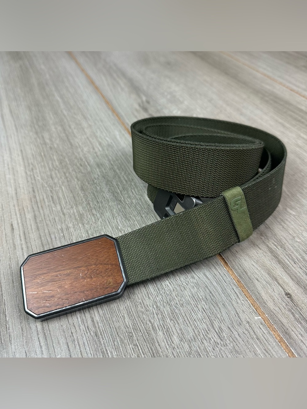 Groove Life Belt Mens L Base Camp Green Wood Buckle
